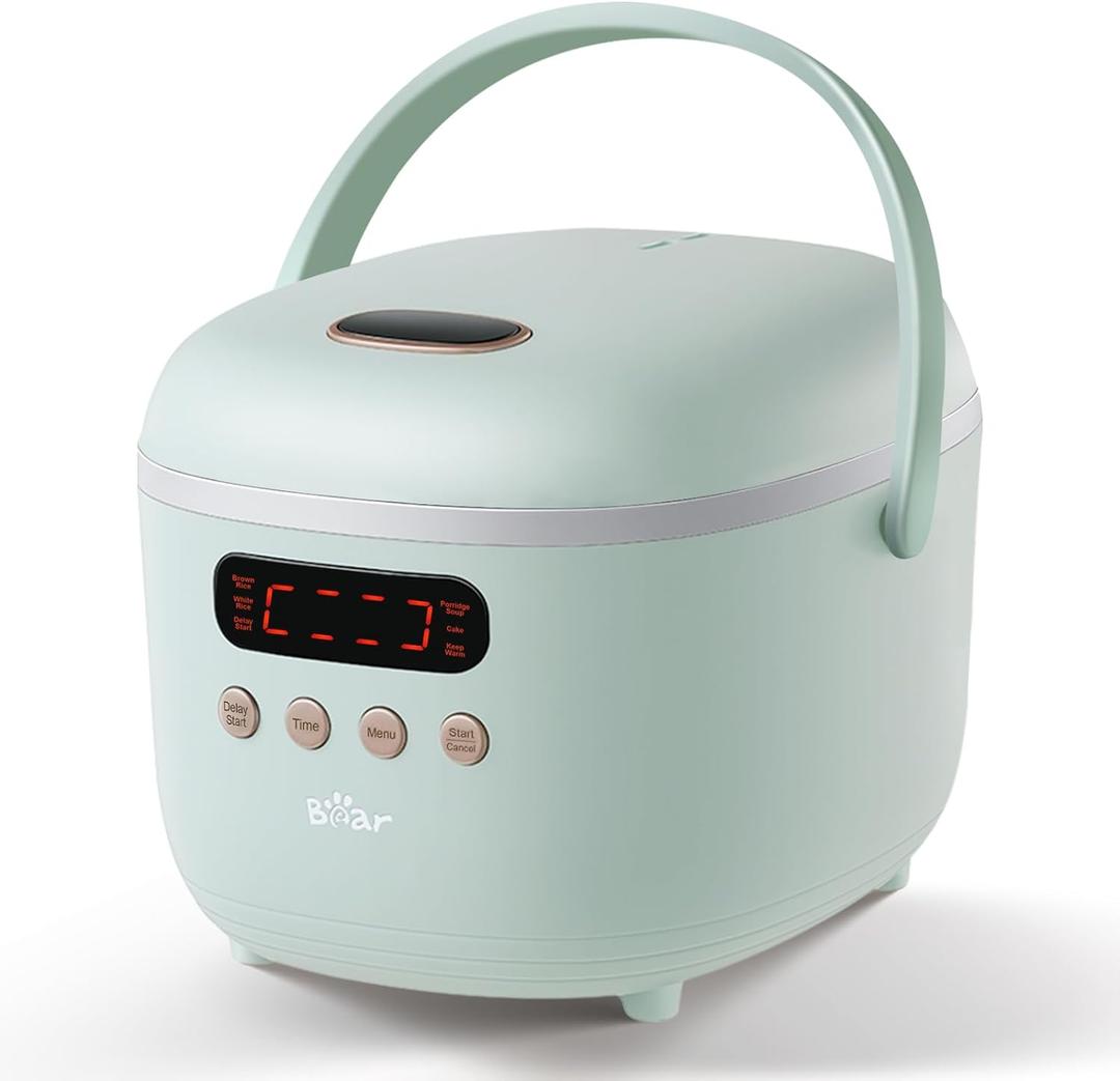 Bear Rice Cooker 4 Cups (Uncooked), Rice Cooker Small, 6 Cooking Functions, Advanced Fuzzy Logic Micom Technology, 24 Hours Preset Keep Warm, for White/Brown Rice Quinoa Oatmeal Soup Cake, 2L Green