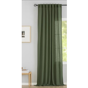 DR Olive Green Linen Back Tab Curtains - 94 Inch Long, 1 Panel Set for Living Room - Modern Village Hooks, Belt Pleated, Semi Privacy, Sheer, Rod Pocket, Light Filtering