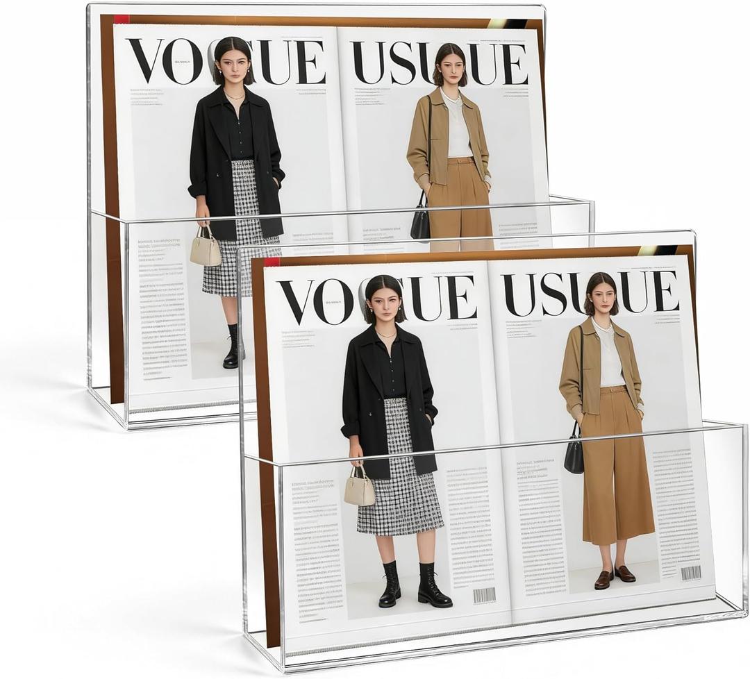 2 Pack Clear Acrylic File Holder Wall Mount Self Adhesive, Legal Size Hanging Paper Organizer, Wall Pocket File Holder Storage for Letter Folder Brochure Magazine Bookshelf Literature Display (13 x 9.5 in)