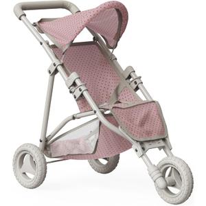Olivia's Little World Doll Jogging-Style Stroller with Canopy, Storage Underneath, Pink and Cream and Gray