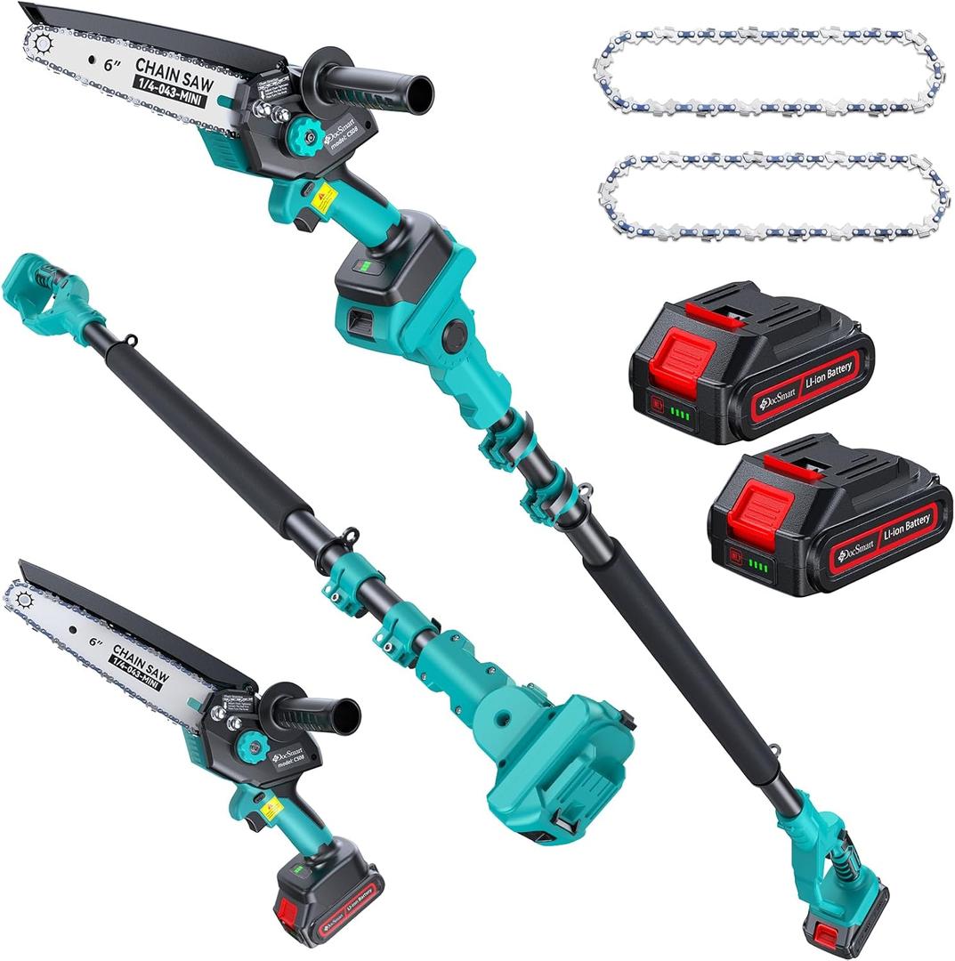 Electric Pole Saw for Tree Trimming, 6" Brushless Mini Chainsaw Cordless with Extension Pole 2 Batteries, 2-in-1 Handheld & Pole Prunner for Cutting Tree Limbs Branches