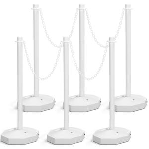 Geiserailie 6 Pack 34" Traffic Delineator Posts with 5FT Chains White Safety Barrier Posts Portable Traffic Cones Detachable Warning Bollard for Parking Lot Driveway Construction Work Crowd Control