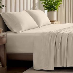 Bare Home 100% Organic Cotton Jersey Sheet Set, Ultra Soft, 100% Cotton - Sheet Set & Pillowcases - Deep Pocket Bed Sheets (King, Sand)