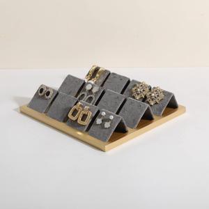 GemeShou Golden coated earring display stand for selling, velvet stud earring holder for jewelry display, Jewlery earring storage organizer tray, studs holder jewelry organizerEarring holder-Grey