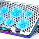 KYOLLY Aluminum Alloy RGB Gaming Laptop Cooler with 6 Fans and LCD Screen - 10 RGB Modes Memory Function, 4 USB Ports 3.0 and 2.0 Hub, 9 Height Adjustable for 10 to 21 Inch Laptops on Desk or Lap