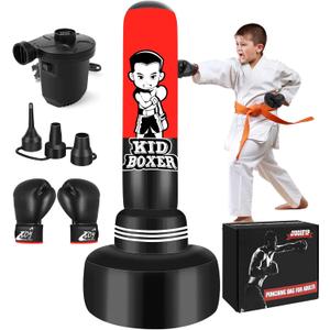 Punching Bag for Kids Set 65" Large Three-Tier Design Stable, Inflatable Boxing Bag Set Toy with Boxing Gloves and Electric Air Pump, Kid Standing Bag for Boys Girls Age 3-15 Training Karate..