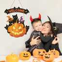 TOARTi 2Pcs Halloween Welcome Front Door Signs Black Cats Welcome Wall Signs Vintage Pumpkin Wall Hanging Bats Wood Sign Halloween Cats Hanging Decor for Porch Outdoor Party Decorations