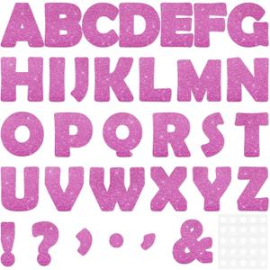 Qyeahkj 150 PCS Large 7" Font Letters and Punctuation Set Glitter Pink Classroom Alphabet Cutout for Bulletin Board Display Home School A Great Helper to Inspire Students' Learning Interest