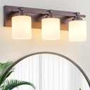 Modern Bathroom Light Fixtures Over Mirror, Vanity Lights for Bathroom Wall Sconces with Milky White Glass Shades, E26 Socket (Bulbs Not Included), 3 Light, Oil Rubbed Bronze, 19.68 inch-3-Light