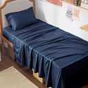 Bedsure Cooling Sheets Twin XL, Rayon Derived from Bamboo, PureWoven, Breathable & Soft Twin XL Sheet Sets, Deep Pocket Up to 16 Inches, Hotel Luxury Silky Dorm Bedding for Hot Sleepers, Navy