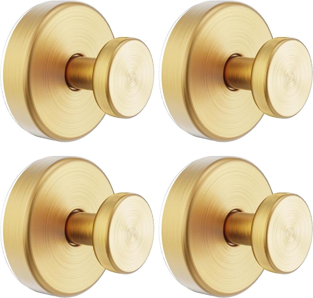 Suction Cup Hooks for Glass Window, Mirror, Wreaths - Shower Hooks for Inside Shower, No Drill Towel Hooks for Bathrooms, Bath Robe Coat Looafh Hook for Hanging - Gold (4 Pack)