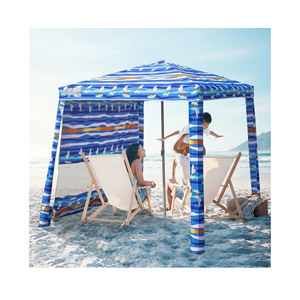 Beach Cabana, 6.2'×6.2' Beach Canopy with Side Wall, UPF 50+ UV Protection Easy Setup Tent Sun Shelter with Sand Pockets for Whole Family(Summer Sailboat)