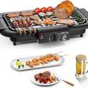 Electric BBQ Grill, Smokeless Non-Stick Indoor/Outdoor Barbecue Grill, 2000W Double tube High Power Portable Removable Stand Grill for BBQ Party (Elegant Black)