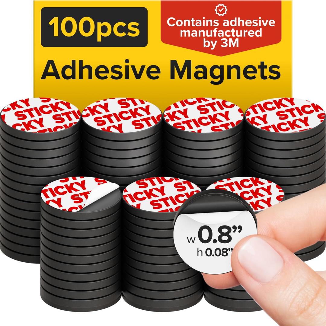 X-bet MAGNET Round Flexible Magnets with Adhesive Backing - (100pcs 0.8"x0.08") Magnetic Dots for Whiteboard, Fridge - Stickers for Planning and Organization - Teacher Must Have - Teacher Supplies