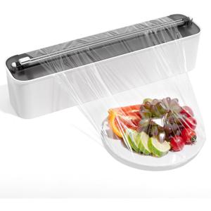 Aluminum Foil & Plastic Wrap Dispenser with Cutter - Magnetic & No-Drill Wall Mount, Cling Film Dispenser for Countertops & Cabinets, Space-Saving Kitchen Organizer - Fits 300 m Rolls, Black