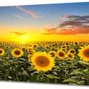 Wall Art Canvas Painting Beautiful Sunset Over Sunflower Field 1 Piece Colorful Sky with Clouds Picture Poster Print Framed and Stretched Ready to Hang for Living Room Bedroom Office