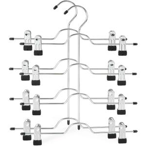 TOPIA HANGER 4 Tier Metal Skirt Hangers for Women, Pants Hanger Space Saving with Adjustable Clips, Gain 70% More Space, Non Slip Grip for Slacks, Trousers, Shorts, Jeans, Towels, Black, 2-Pack, CT20B