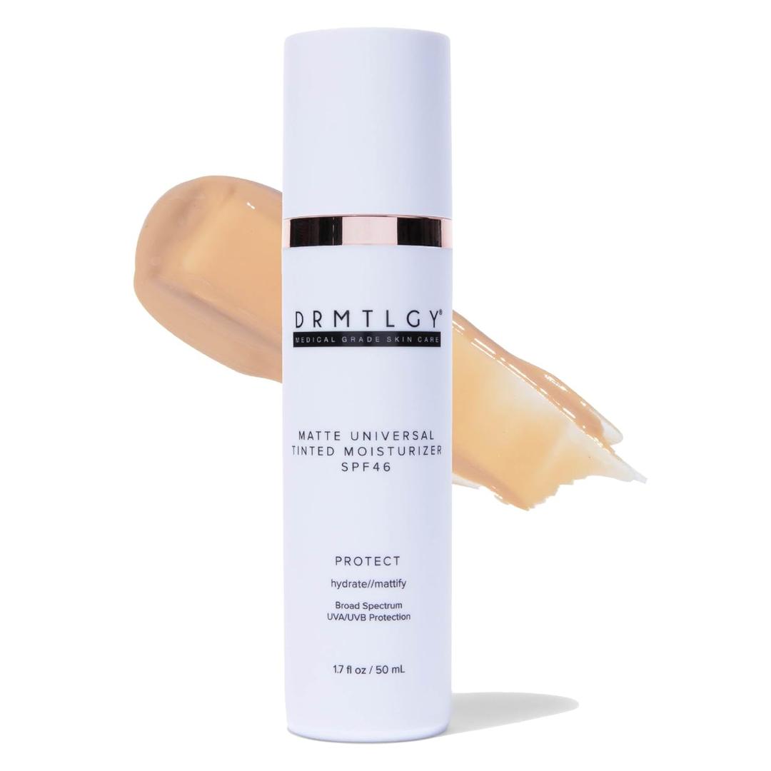 DRMTLGY Matte Tinted Moisturizer SPF 46  Anti-Aging Face Sunscreen & Lightweight Makeup with Broad Spectrum UV Protection  Hydrating Skin Care & Face Moisturizer  1.7 oz