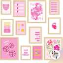97 Decor Pink Preppy Room Decor Aesthetic - Retro Pink Pictures Wall Decor, Girly Preppy Posters For Bedroom, Trendy Preppy Wall Art Prints For Teen Girl College Dorm Decorations (Unframed)