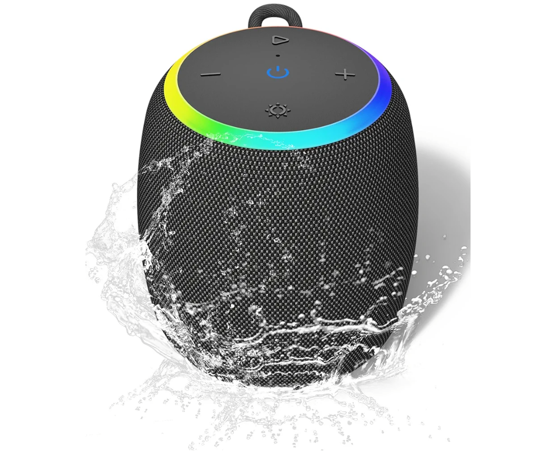 Bluetooth Speaker, Portable Wireless Bluetooth 5.3, 15W Clear Bass, IPX6 Waterproof, LED Lights, AUX/TF/USB, Dual TWS Pairing, 12H Playtime, Small Speakers for Home Outdoor Beach, Ideal Gift