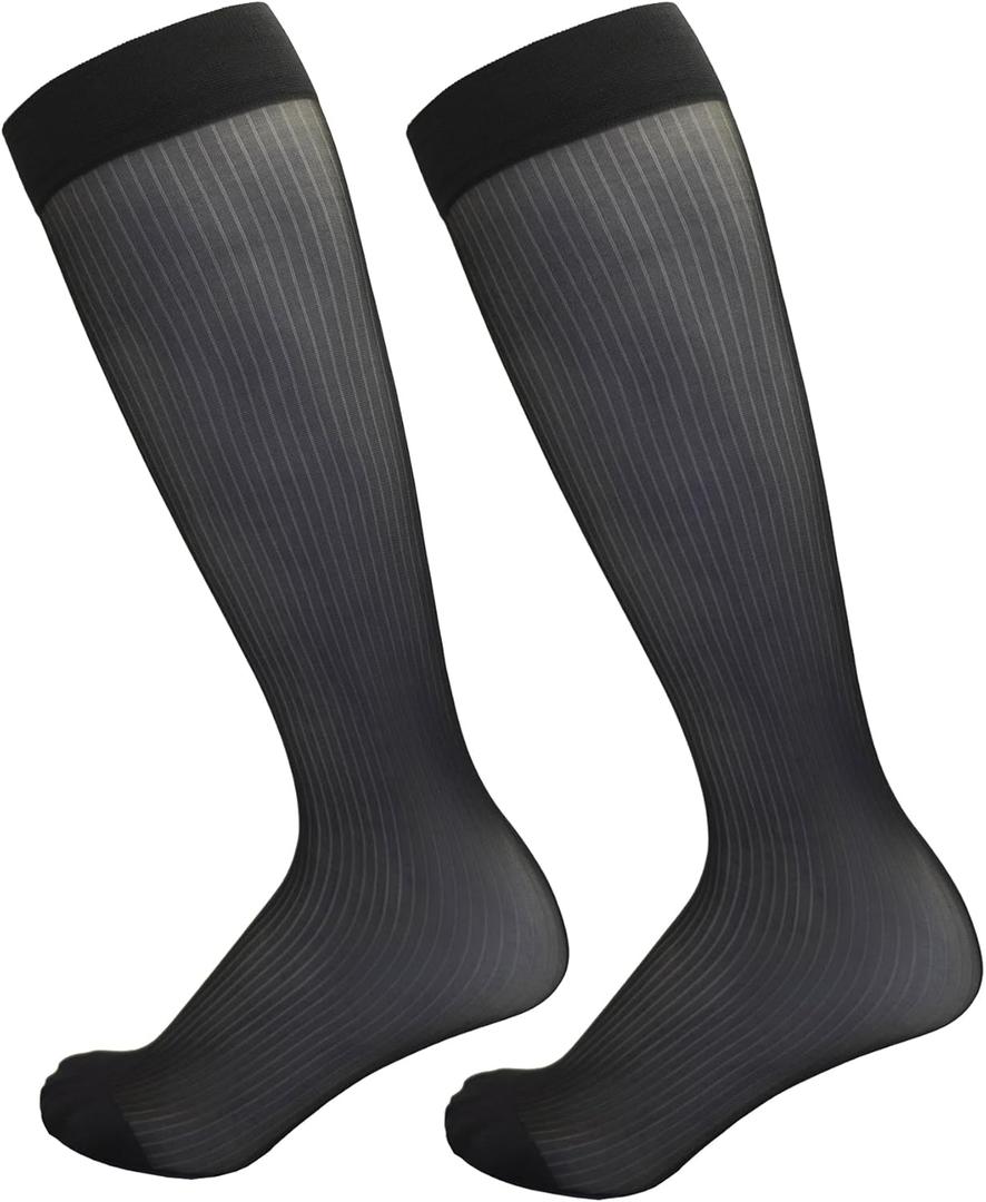 Men's Ultra Thin Business Dress Socks - 93% Nylon with Reinforced Toe - Moisture Wicking (Black)