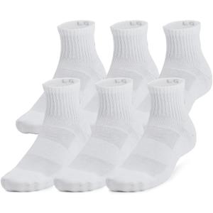 Under Armour Unisex-Adult Training Cotton Quarter Socks 6 Pack (Small, (100) White / White / Black)