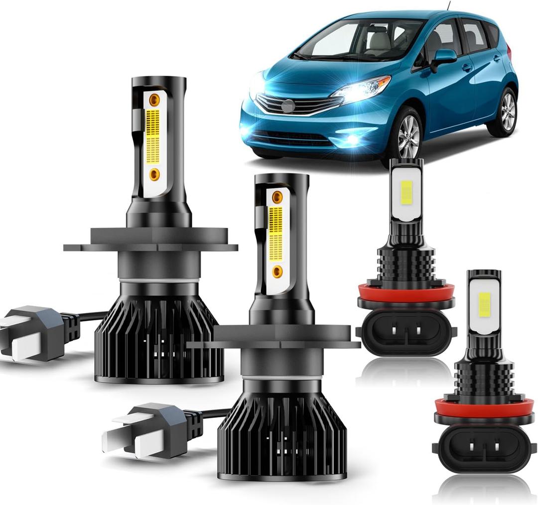 Light Bulbs Fit for Nissan Versa 2007-2014,Driving Light High Low Beam Fog Light Bulbs Combo, 6500K White 600% Brightness Halogen Replacement, Plug and Play, IP68, Pack of 4