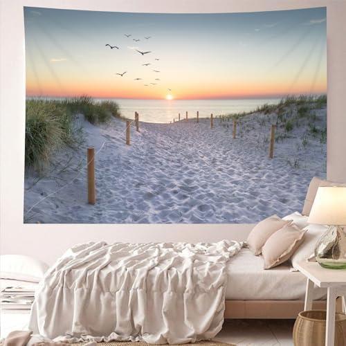 TUGCAY Ocean Beach Tapestry Sunset Seabird Seaside with Grass Wall Hanging Tapestries Nature Landscape Tapestry for Bedroom Living Room Dorm Decor, 60x40 Inches