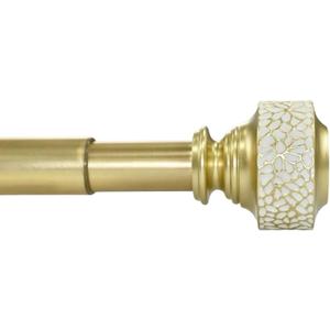 Gold Curtain Rod for Large Window, Decorative Mosaic Floral Finial