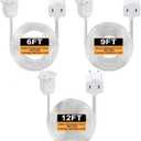 Kanayu 3 Pcs Ul Listed Extension Cord Indoor 6 ft 9 ft 12ft Heavy Duty 2 Prong Extension Cord 120 Volts Outlet Electric Extender Wire for Outdoor Christmas String Lights Connect Extend(Clear)