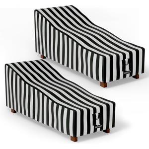2Pcs Outdoor Chaise Lounge Covers - Patio Chaise Lounge Covers Waterproof Heavy Duty Outdoor Lounge Chair Covers Patio Furniture Covers, 84" L x 32" W x 32" H/Black&White Stripe