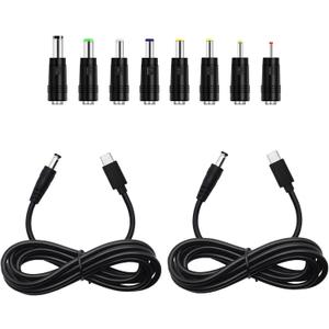 2Pcs 4.9ft USB C Type-C to DC 5.5mm x 2.5mm 12V Output PD Trigger Power Cable Barrel Power Cord with 8 Connectors