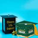 2 x 2026 Graduation Party Card Box, Green Gold Congrats Cap Card Holder Box with Tassel for 2026 Graduation Party Decoration