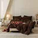 BDEAR 3 Pieces Cocoa Brown Vintage Duvet Cover Set Queen Size 90''Wx90''L for Spring and Summer, Pinstriped Textured Duvet Cover with Zipper Closure and 2 Pillowcases, Light Weight and Ultra Soft