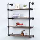 Industrial Pipe Shelving Wall Mounted,36in Rustic Metal Floating Shelves,Steampunk Real Wood Book Shelves,Wall Shelf Unit Bookshelf Hanging Wall Shelves,Farmhouse Kitchen Bar Shelving(4 Tier)