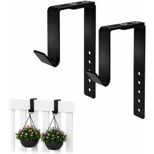 Adjustable Heavy-Duty Single Hook Bracket – Reinforced Plant Hanger for Railing, Balcony, Fence, or Cubicle – Supports Up to 40 Lbs – Metal Wall Hook for Planter, Lantern, Bag (Black 2 Pack)