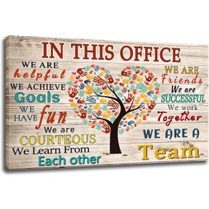 WHAOMIOT In This Office We Are A Team Inspirational Wall Art Positive Modern Decor Poster Canvas Print 24x16 Inch Frame Ready To Hang, Framed 2416 Inch