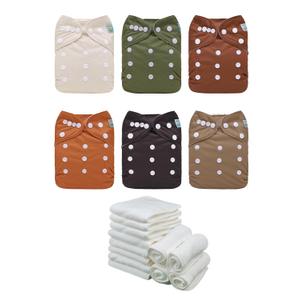 ALVABABY Baby Cloth Diaper 6 Pack with 12 Inserts One Size Cloth Diaper Covers Adjustable Washable Reusable for Baby Girls and Boys