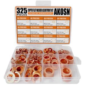 325 PCS, 10 Sizes, Premium Copper Metric Sealing Crush Washers Assortment Kit, Upgraded Flat Ring Oil Drain Plug Crush Washer Gasket Seal Assortment Set, Banjo Bolt Washer for Automotive, Motorcycles