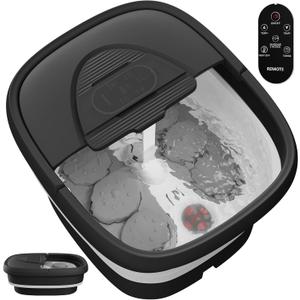 Foot Spa Collapsible, Foot Bath Massager with Heat, Remote, Timer, and 24 Motorized Shiatsu Massage Balls, Foot Soaking Tub Supports Hot/Cold Water Soaking- BA03H (Black)