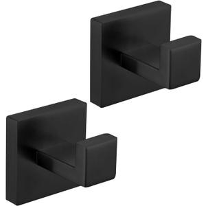 Bath Towel Hook Black,2 Pack Robe Hook for Bathroom Matte Wall Mounted Heavy Duty Hook 304 Stainless Steel Coat Hooks for Bathroom Kitchen(Matte Black)