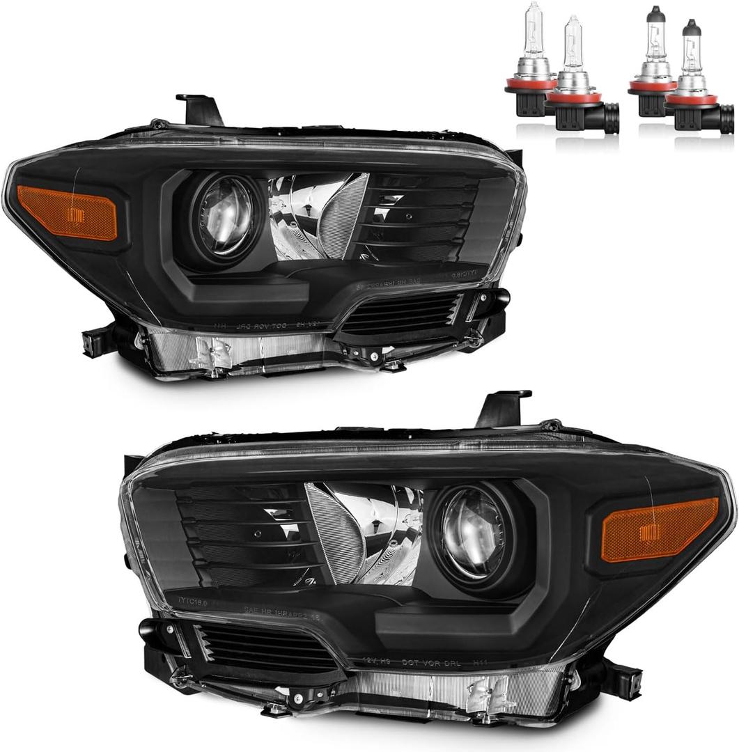 Headlights Assembly with Bulbs for 2016-2023 Toyota Tacoma (Does NOT fit models with factory LED DRL; factory halogen models ONLY) Headlamp Replacement Driver & Passenger Side