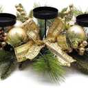 Gold Glittery Christmas Candle Centerpiece with Berries and Pinecones - 27.5 Inch