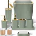 Bathroom Accessories Set - Gorgeous Bathroom Set, 10PC Sage Green Bathroom Accessory Set, Toilet Brush, Trash Can & Soap Dispenser
