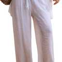 Women's See Through Beach Lounge Pants Lightweight Wide Leg High Waisted Drawstring Linen Breathable Cover Up (White, S)