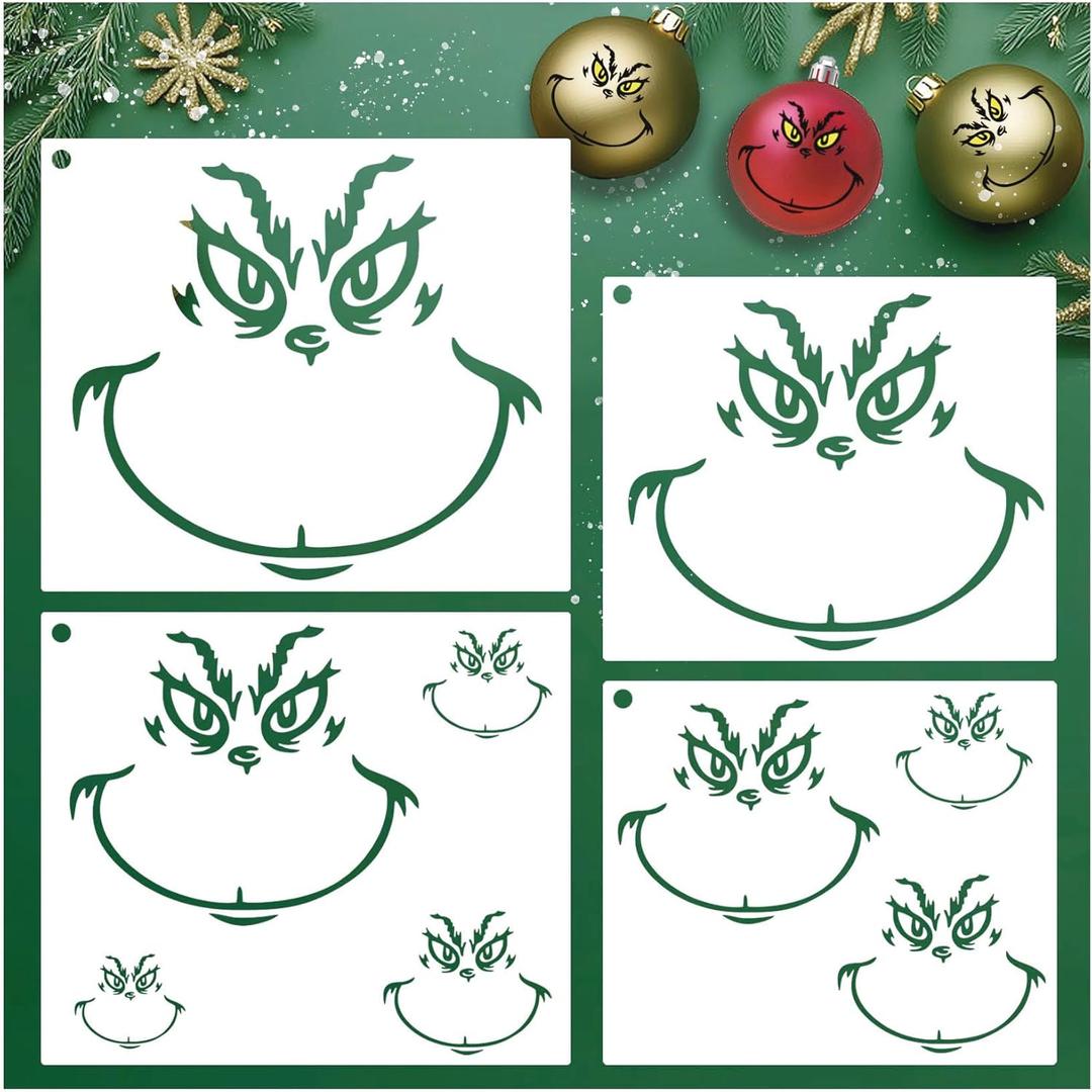 Christmas Face Stencils Reusable for Painting on Wood, Snow Man Template for Crafts Wood Burning Drawing Art Paint Patterns for Window Wall Cake Cookie Canvas Furniture Paper (face4)