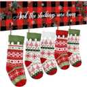 Woanger Extra Large Wooden Christmas Stocking Holder with 6 Hangers The Stockings were Hung Christmas Mantel Sign Buffalo Plaid Red Berries Xmas Wall Hanging Sign for Christmas Indoor Holiday Decor