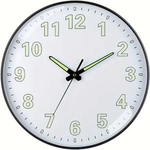 Luminous Wall Clock, 11.8 Inch Modern Design, Glow in Dark Numbers, Black Frame