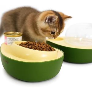 Cat Food and Water Bowl Avocado Cat Bowl with Water Dispenser Pet Bowl& Small Dogs, Non-Spill, Anti-Choke, Eco-Friendly Dog Feeding Bowl Water Fountain 3-in-1 (Green&Yellow)
