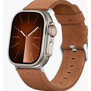 Bandsie Leather Band Compatible with Apple Watch Ultra 3/Ultra 2/Ultra Band 49mm 46mm 45mm 44mm 42mm for Men, Vintage Genuine Suede Leather Wristband Strap for iWatch Series 11 10 9 8 7 6 5 4 SE 3 2 1 (Brown)
